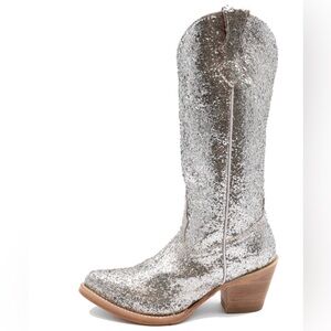 Ferrini Dazzle silver glitter Snip Toe Cowboy cowgirl western midcalf Boots sz 9